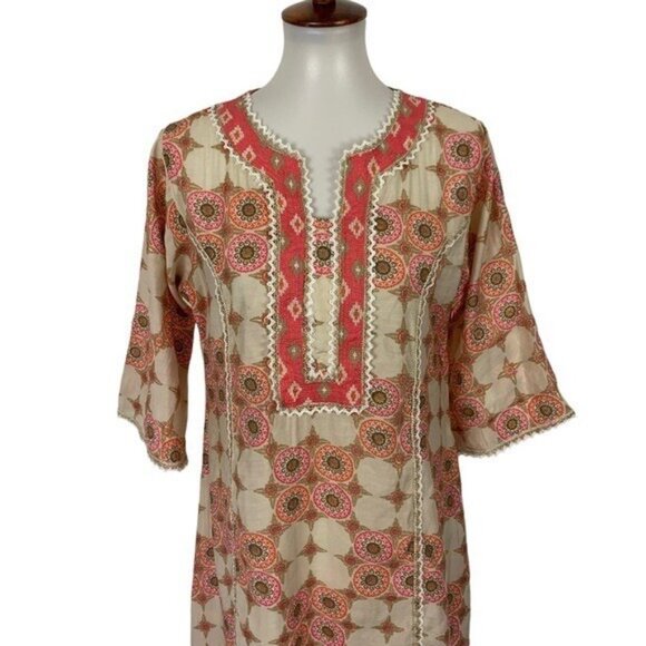 Libas Kurta Dress XL Floral Print Ethnic Long Sleeve Boho Festival - Picture 2 of 5